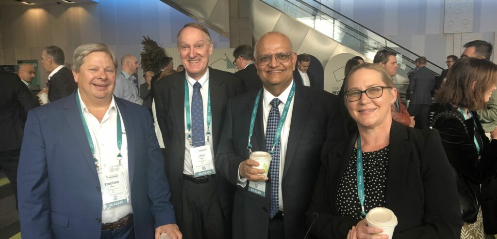 Left to right: Aegros Chief Science Officer Prof Stephen Mahler, Aegros Founders Mr John Manusu and Prof Hari Nair, and Ms Karen Wiik, A/Executive Director Industry Attraction and Investment, Department of State Development, Manufacturing, Infrastructure and Planning.